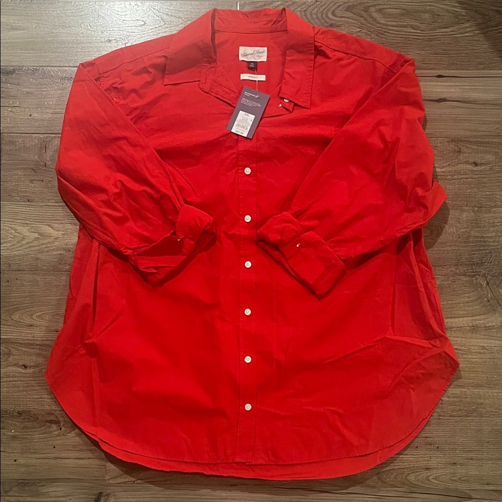 Universal Thread Women’s Oversized Long Sleeve Bold Red Button Down Shirt